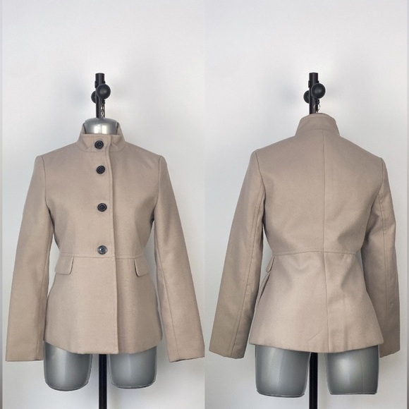 2/$25 Formal beige tan button up high neck pea coat mediumweight Jacket sz small - Picture 1 of 9